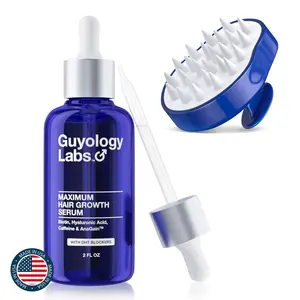 Guyology Labs Biotin Hair Growth Serum & Scalp Massager for Men, Women & All Types of Hair - DHT Blocker & Scalp Serum - Hyaluronic Acid, Citrus - Anti Thinning Hair - Anti Hair Loss - Hair Regrowth - Made in USA