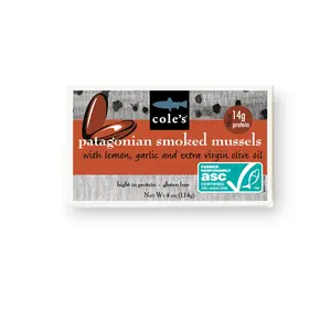 Cole’s Seafood Patagonian Smoked Mussels with Lemon, Garlic & Extra Virgin Olive Oil for Gourmet Snacking & Appetizers Seafood Snack Rich Smoky Flavor, Protein-Packed & Ready-to-Eat