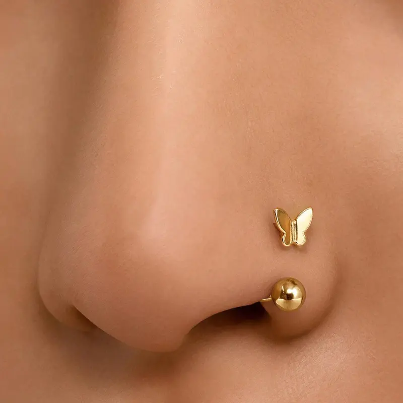 18k Butterfly Nose Ring, Hypoallergenic Lightweight Silver Color Nose Jewelry, Body Jewelry, Tragus & Cartilage Piercing Jewelry for Women, Body Jewellery