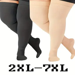 Unisex Plus Size Compression Stockings, Basic Over-the-Knee Design with Segmented Support for Thighs and Calves, 2XL-7XL
