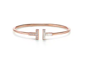 Pre-owned Tiffany T Wire Bracelet in Rose Gold with Diamonds and Mother of pearl