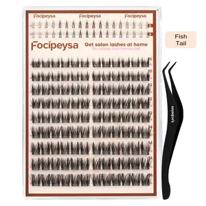 Focipeysa FishTail Lash | Manga Wispy Lash Clusters | Natural Volume Clusters | Ultra-Dense Waterproof, Last all Day Long Wear, Beginner Friendly | D-Curl DIY Cluster Lashes | Achieve Salon-Perfect Flawless Eyes at Home