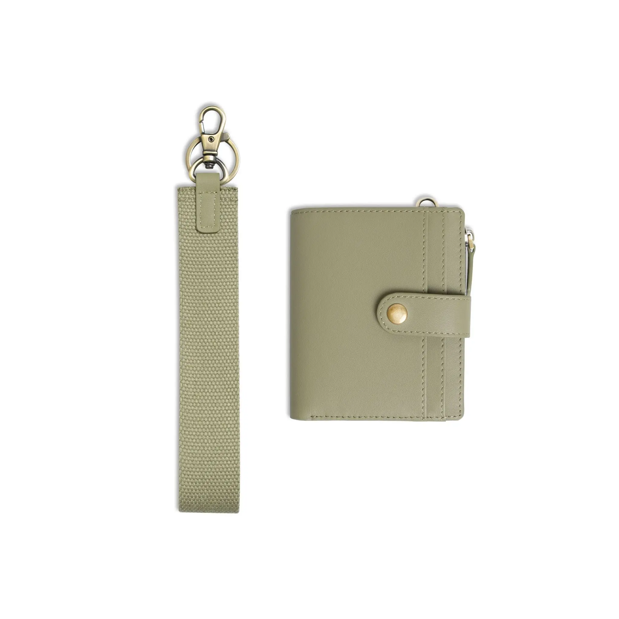 Andar The Lo Minimalist Leather Wallet with RFID Protection  Canvas Wrist Strap  Olive Green