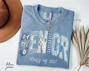 Senior Class Of 2027 Shirt, Floral Faux Patchwork Senior Tee, High School Graduation Gift, Senior Night Mom Gift,Senior Mama