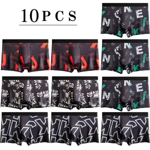[10 Pcs/Pack] Men's Random Color Monogrammed Banded Boxer Pants, Men's Underwear Highly Stretchable Fabric Perfect Fit, Ultimate Comfort