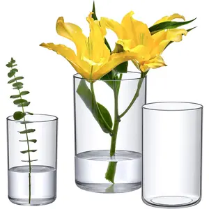 Plastic Cylindrical Vases - 3- Set, 6" + 8" + 9" (H)