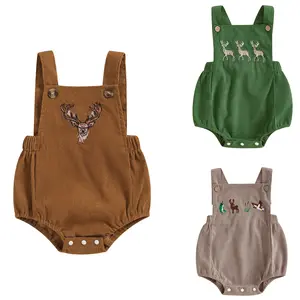 Infant Baby Boy Girl Hunting Clothes Mallard Duck Deer Embroidery Sleeveless Corduroy Sleeveless Romper Camo Overalls Vintage Newborn Outfit