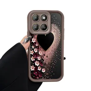 Phone Case suitable for Motorola Moto Edge 60 Fusion 5G Floral Flower Heart Glow Straight Edge Upgraded Lens Protection Durable Bumper Cover for Boys and girls