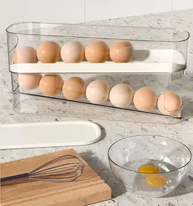 Egg Organizer，Rolling Egg Storage Box Kitchen Multi-Layer Stackable Fridge Organizer Creative Slanted Refrigerator Accessories Side Door Dedicated Automatic Replacement Egg Tray Freshness Box,Mother's Day gift Preservation Quick