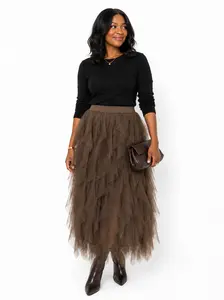 Journey On by Avian | Tulle Skirt | Maxi Length | One-size fits S-XL | Casual Formal | Events | Season | Brown | Boho | Skirt