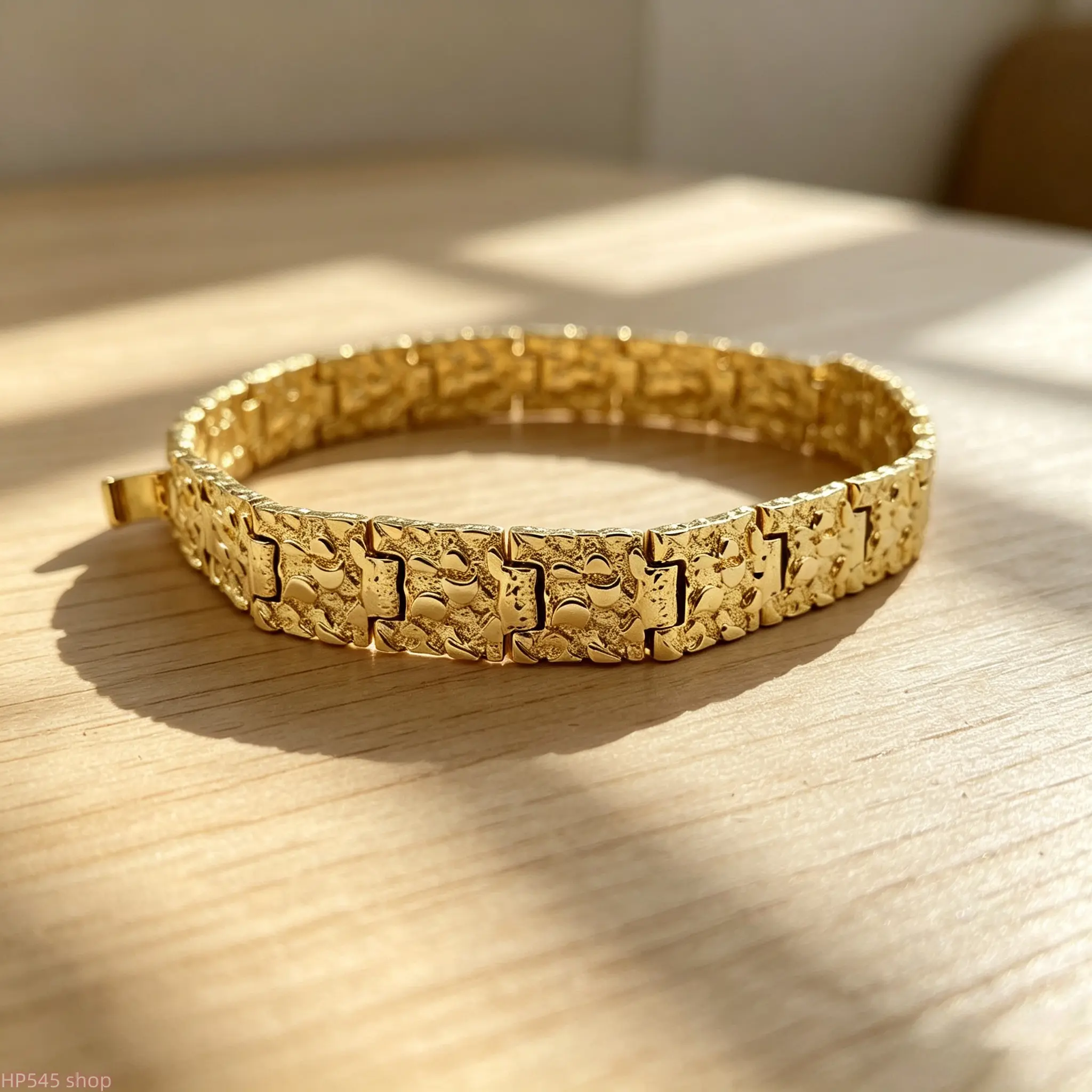 Nugget-Shape Gold-Plated Stainless Steel Bracelet, 15mm Width, 7in & 8in Two Size Options, Tarnish Free and No Fade Long-lasting Jewelry, Stylish Daily Accessories for Men, Perfect Gift for Guys, Do Not Wear During Long Showers