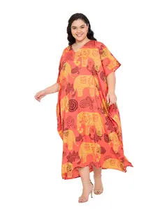 Gypsie Blu Caftans for Women Plus Size Polyester Beach Kaftan Cover Up African Long Kimonos Printed House Dresses (Orange)