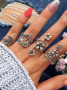 Flower & Leaf Design Cuff Ring, Stackable Rings, Fashion Accessories for Women & Men, Trendy All-match & Exquisite Jewelry for Birthday Gift