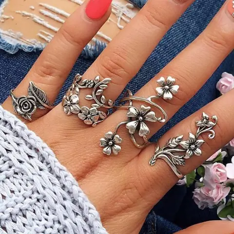 Flower & Leaf Design Cuff Ring, Stackable Rings, Stacking Rings, Fashion Accessories for Women & Men, Fashionable Jewelry, Trendy All-match & Exquisite Jewelry for Birthday Gift
