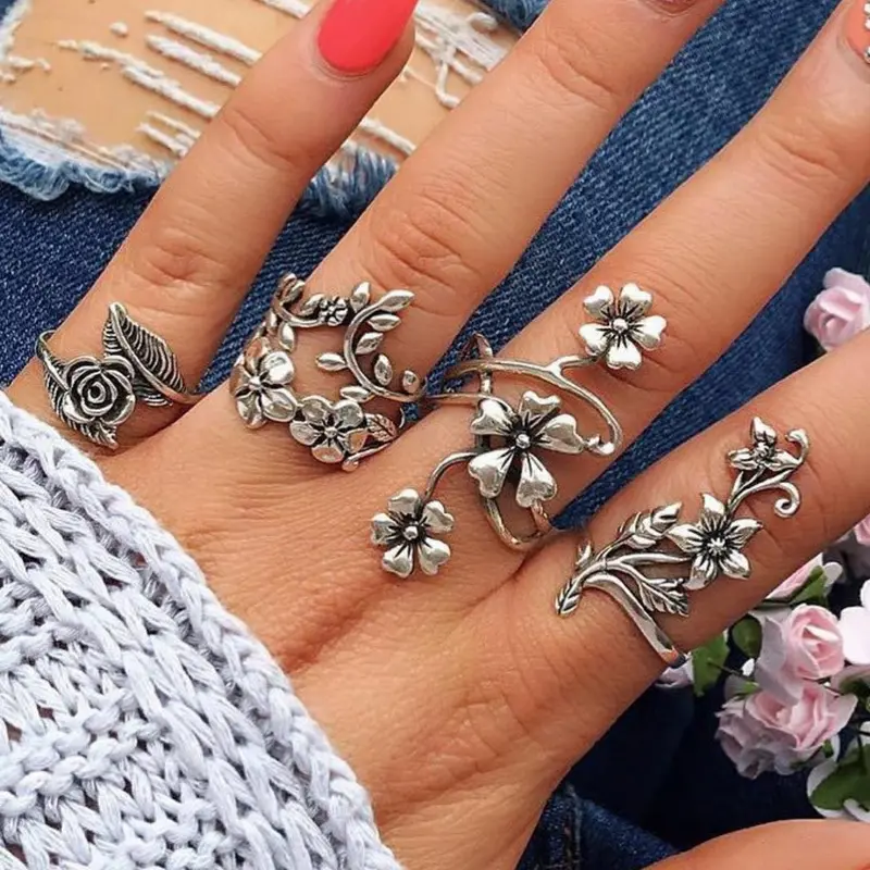 Flower & Leaf Design Cuff Ring, Stackable Rings, Stacking Rings, Fashion Accessories for Women & Men, Fashionable Jewelry, Trendy All-match & Exquisite Jewelry for Birthday Gift