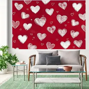 1PC Red Polyester 2D Flat Valentine's Day Heart Backdrop - Reusable Banner Curtain, Home & Festive Supplies for Proposal, Confession, Birthday Parties