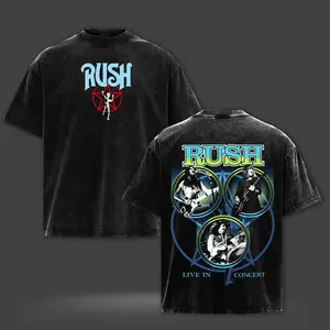 Rush Live in Concert Vintage Washed Heavy Cotton Graphic T-Shirt Tee, Hoodie & Sweater | Double Printed Classic Rock Band Retro Tour Unisex Streetwear