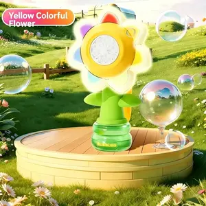 Bubble Machine Toy for Indoor/outdoor Parties, Unisex Rechargeable Bubble Maker, Seven-Color Flower Design, Night Light, Large Bubbles, Gift Box Included