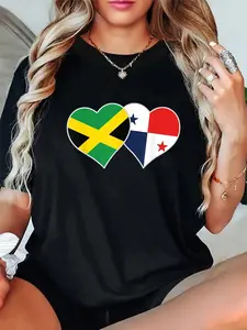 100% Cotton Jamaican Panamanian Heart Flag Love Jamaica Panama T-Shirt