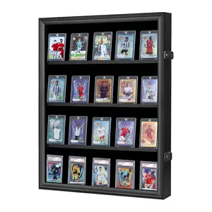 GRADED CARD WALL DISPLAY CASE - 20 Slot Wooden Collector's Cabinet with UV Blocking Glass for Sports Cards (Football, Basketball, Soccer, Hockey)