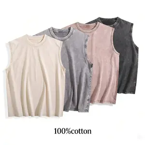 4PCS Vintage Shirt Mens Wash Vest Top Summer Casual T Shirt Vacation Round Neck Retro Vest Men's Sleeve Vest Top Tee Crewneck Loose Pullover Vest Tops Sleeveless