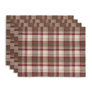 Rustic Plaid Placemats Set of 4 Handcrafted 100% Pure Linen Multi-Color Plaid Mitered Corners for Everyday Meals Dinnerware Coasters Tableware