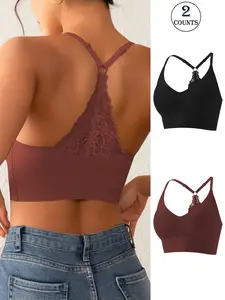 2pcs solid color wireless bra with wide adjustable straps lace back adhesive support that stays in place minimizing effect and comfort for daily and light sports