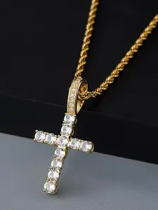 Men's Street Trend Rhinestone Decorated Cross Pendant Necklace, Fashion Jewelry for Party, Daily Decor, Trendy All-match & Exquisite Jewelry for Birthday Gift
