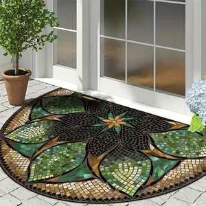 Bohemian Vintage Leaf Floral Print Entry Rug, Boho Floral Rug, Fashionable Luxurious Nordic Art Creative Durable Easy Clean Carpet, Home Decor