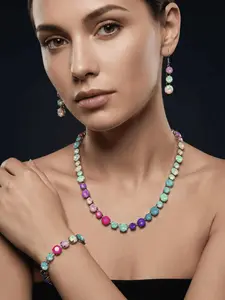 Dopamine Prismatic Crystal Jewelry Gift Set - Mother's Day |     Birthday Gift - 18K Gold-Plated |     Rhodium-Plated Magnetic Clasp - Versatile Spring/Summer Accessories for Women |     Party Looks |     Date Night Accessories Jewelry Sets