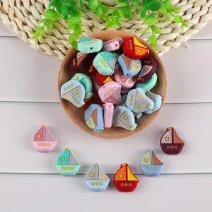 Cartoon Sailboat Shaped Silicone Beads, 6 Counts/set Cute Mini DIY Beads for Pacifier Chain, DIY Jewelry Making Supplies for Necklace Bracelet