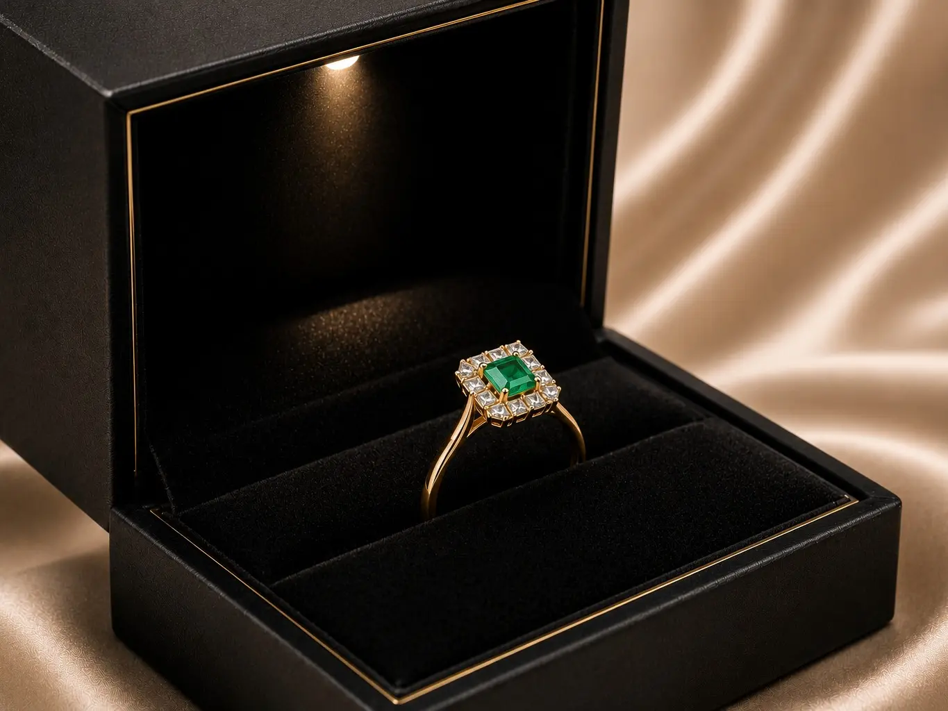 Emerald Royale Ring -Natural Emerald & Natural Diamond / 14K Gold