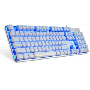 BLUE LED Backlit Mechanical Gaming Keyboard Low Profile Mechanical Gamers Keyboard 104 Key Mechanical Computer USB Gaming Keyboard for PC (WHITE VERSION)KG051-BR