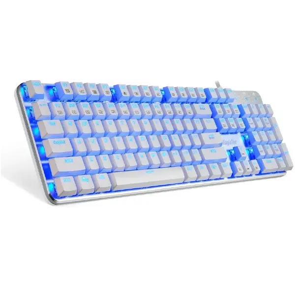 BLUE LED Backlit Mechanical Gaming Keyboard Low Profile Mechanical Gamers Keyboard 104 Key Mechanical Computer USB Gaming Keyboard for PC (WHITE VERSION)KG051-BR