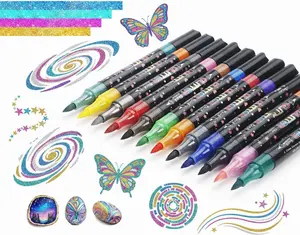 24 Colors Glitter Markers Pen Set with Metallic Shimmer for DIY Crafts & Greeting Cards Fine Point Tip for Detailed Outlining & Bold Coloring Non-Toxic Acid-Free Ink