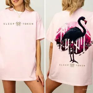 Pink Sleep Token T-shirt – Dark Flamingo Aesthetic , Alt Streetwear , Dripping Logo Back Print , Oversized Unisex Fit Top Cotton