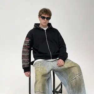 Casual Leopard Print Hoodie for Men Loose Fit Full Zip Streetwear Jacket Menswear Sweatshirts Tops Long Sleeve Pullover