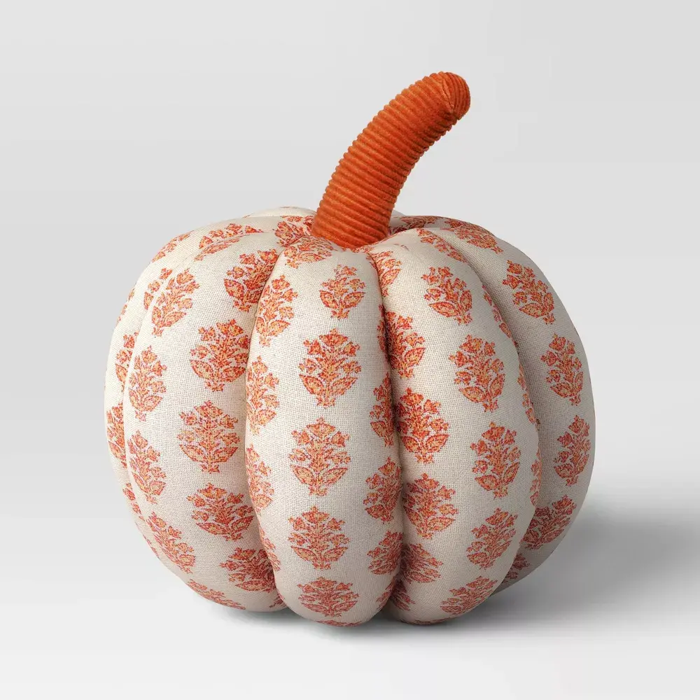 Block Print Shaped Pumpkin Throw Pillow Orange - Threshold Block Print Shaped Pumpkin Throw Pillow Orange - Threshold