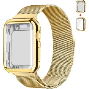 Magnetic Band and Case for  Watch Band 40mm 41mm 38mm 44mm 45mm 46mm 42mm Women/Men,Stainless Steel Milanese Loop Bracelet Strap with Cover Combo iWatch series 10 9 8 7 6 5 4 3 SE Ultra/2 49mm