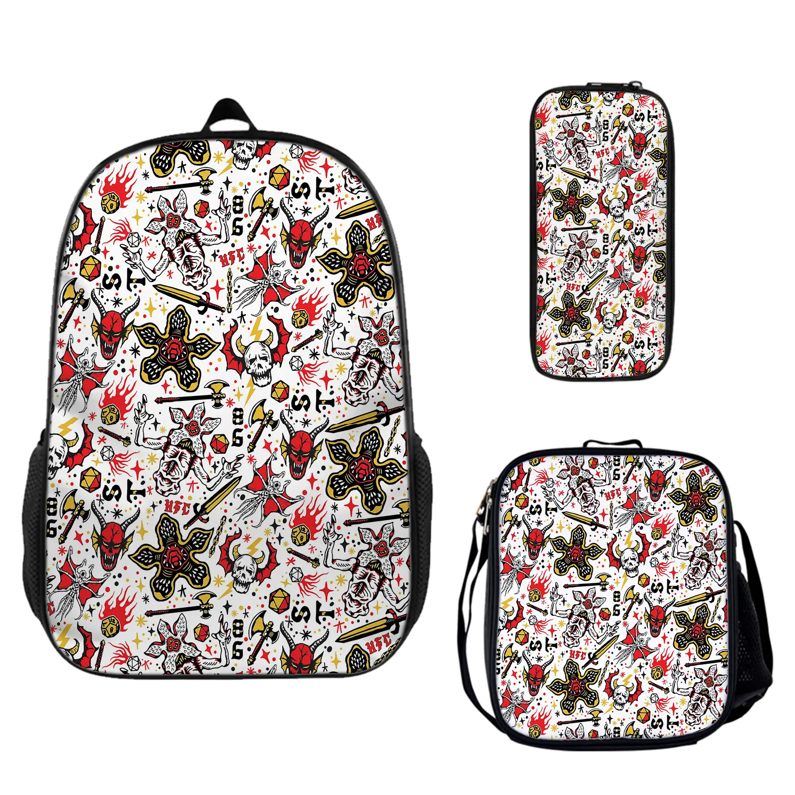 Jujutsu Kaisen 3-Piece Backpack Set with Insulated Lunch Box & Pencil Case, Vibrant Graphic Water-Resistant School Bag for Teens, Back to School Holiday Gift, Back To School Haul