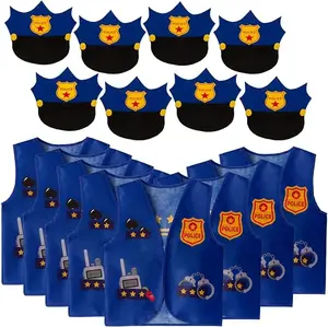 Tigerdoe Police Themed Party Supplies - 16 PC Police Party Favors - Kids Police Hats & Costume Vests - Policeman Dress Up for Police Birthday