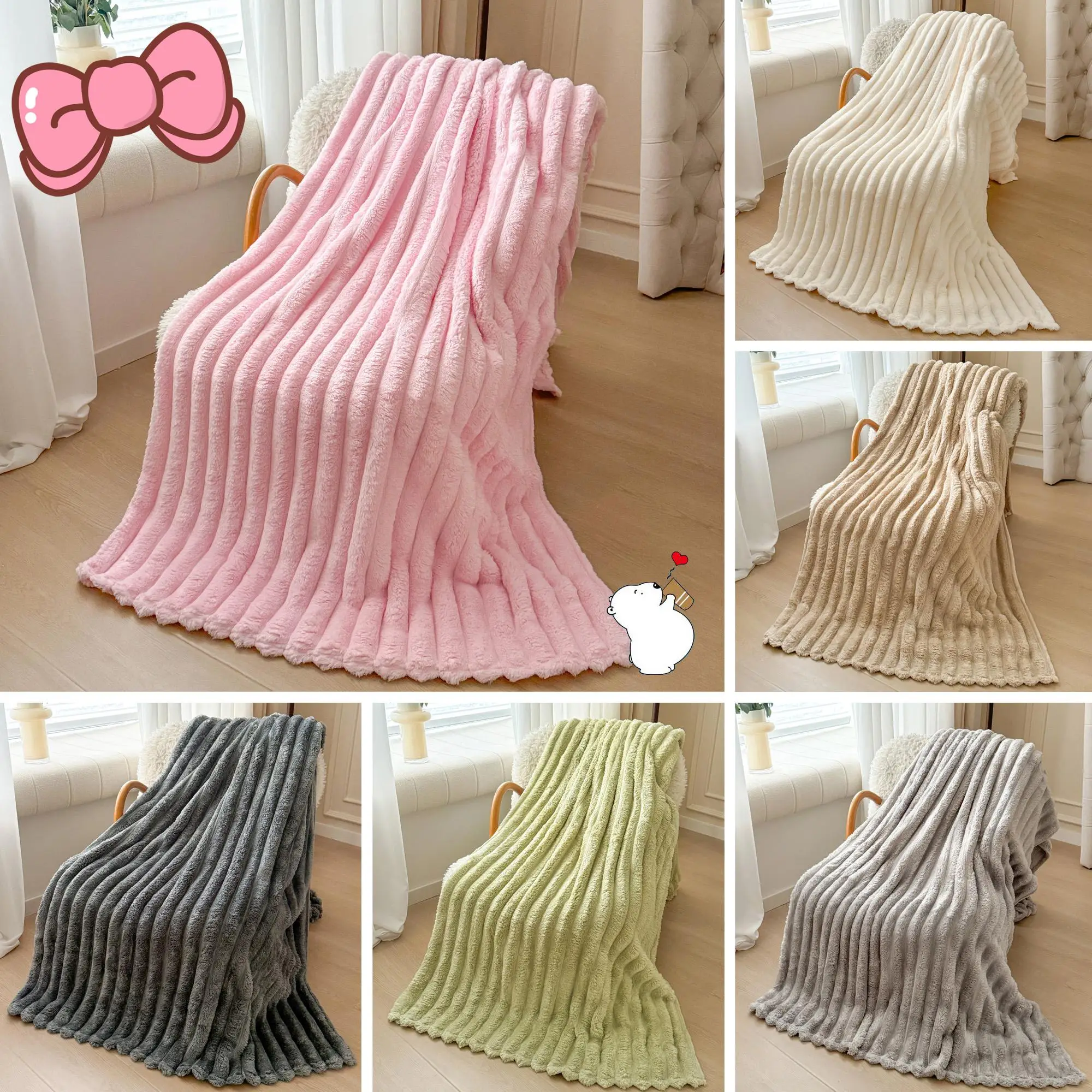 Multi-color Wide Striped Flannel Blanket, 1/2 Counts Valentine's Day Gift, Can Be Used in All Seasons, in A Variety Of Sizes, Super Soft, Suitable for