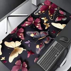 Dark Gilded Butterfly Design Large Gaming Mouse Pad,Aesthetic Desktop Decoration Drotection Pad,Washable Rubber Pad Non-Slip Lock Edge Multi-Size Mouse Pad,Desktop Accessory Suitable For Home Office,Good Gift for Family and Friends