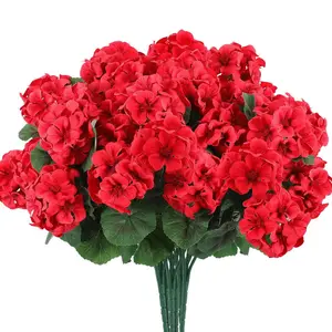 6 Bundles Outdoor Artificial Geraniums Flowers, Silk Geranium Flowers Plants, UV Resistant Artificial Fake Plants for Home & Garden, for Weddings, Engagements, and Holidays, Kitchen Garden Table Centerpieces Indoor Decor, Vase, Spring & Summer D mix  bouq