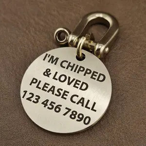 Custom Brass Pet ID Tag Deep Engraved for Dogs & Cats Solid Brass Round 30mm Matte Finish Personalized with Name and Contact Info