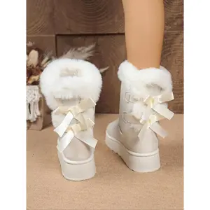 New bowknot simple casual cotton shoes with thick sole—warm snow boots, winter ankle booties for women, comfortable and stylish footwear, cute winter boot