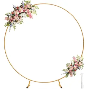 Metal Round Balloon Arch Kit, 7.2ft (2.2m) Golden Round Arch Stand Kit: Garden Plants Vines Climbing Frame for Wedding Birthday Photo Background Party Supplies Decorations