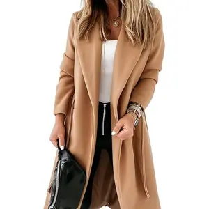 Imily Bela Womens Notched Lapel Collar Coats Open Front Long Jackets Overcoat with Belt