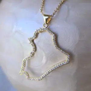 IRAQ Map Necklace - Elegant 21K Gold Plated Luxury CZ, Chain & Map Pendant for Formal Events & Daily Wear - Versatile Jewelry Accessory