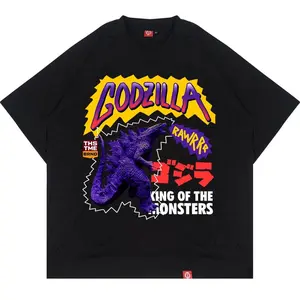 90s Style Godzilla Purple Print Casual Cotton Crewneck Top